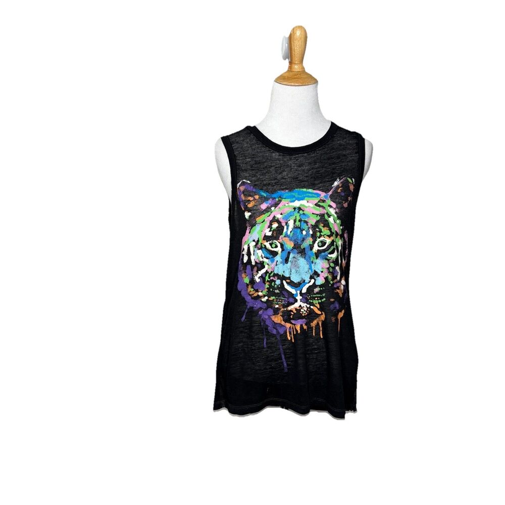 CHASER Tiger Face Graphic Soft Cotton Burnout Sheer Racer Back Tank size Small